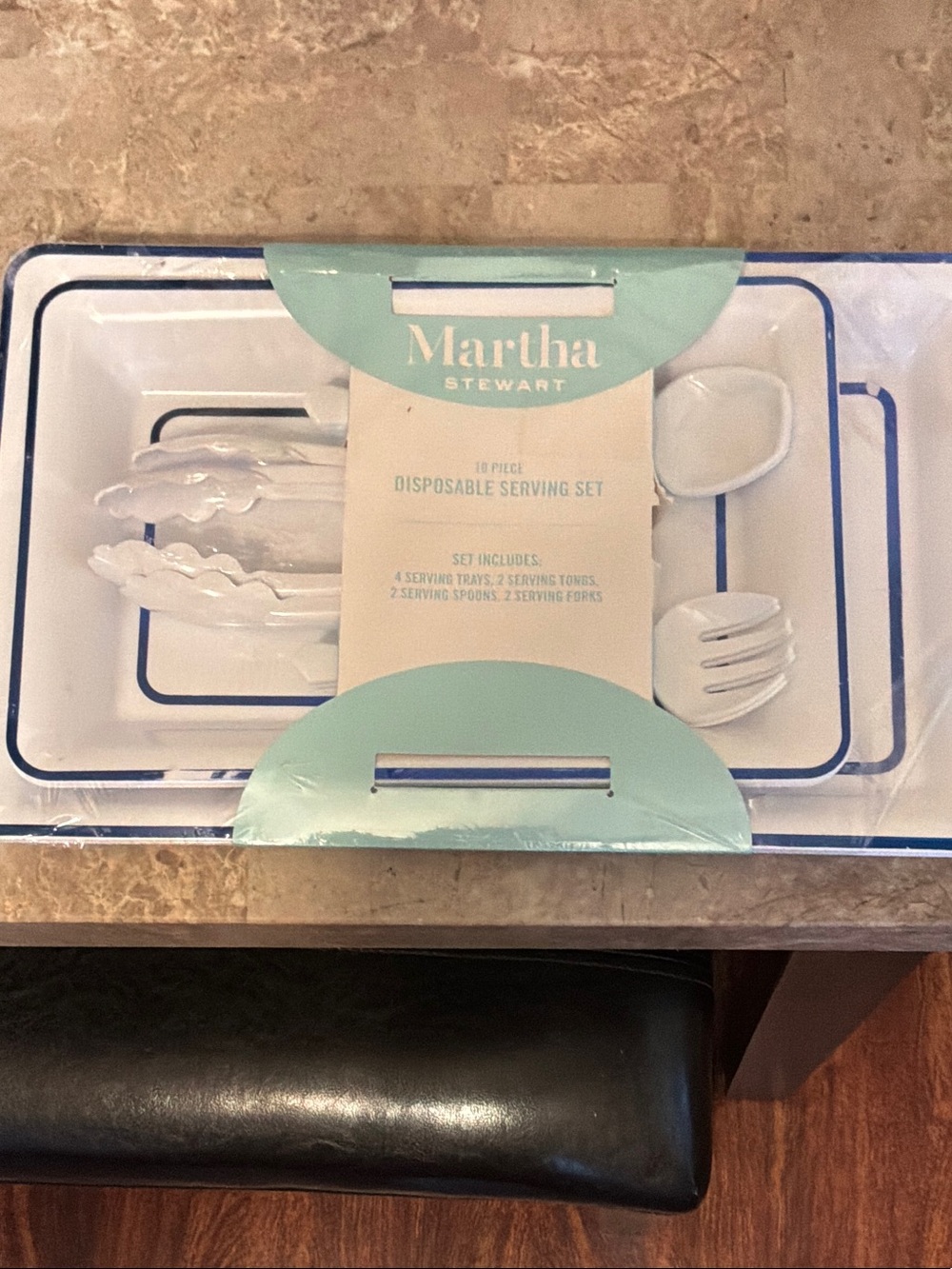 Martha Stewart White Serving Set with Blue Trim